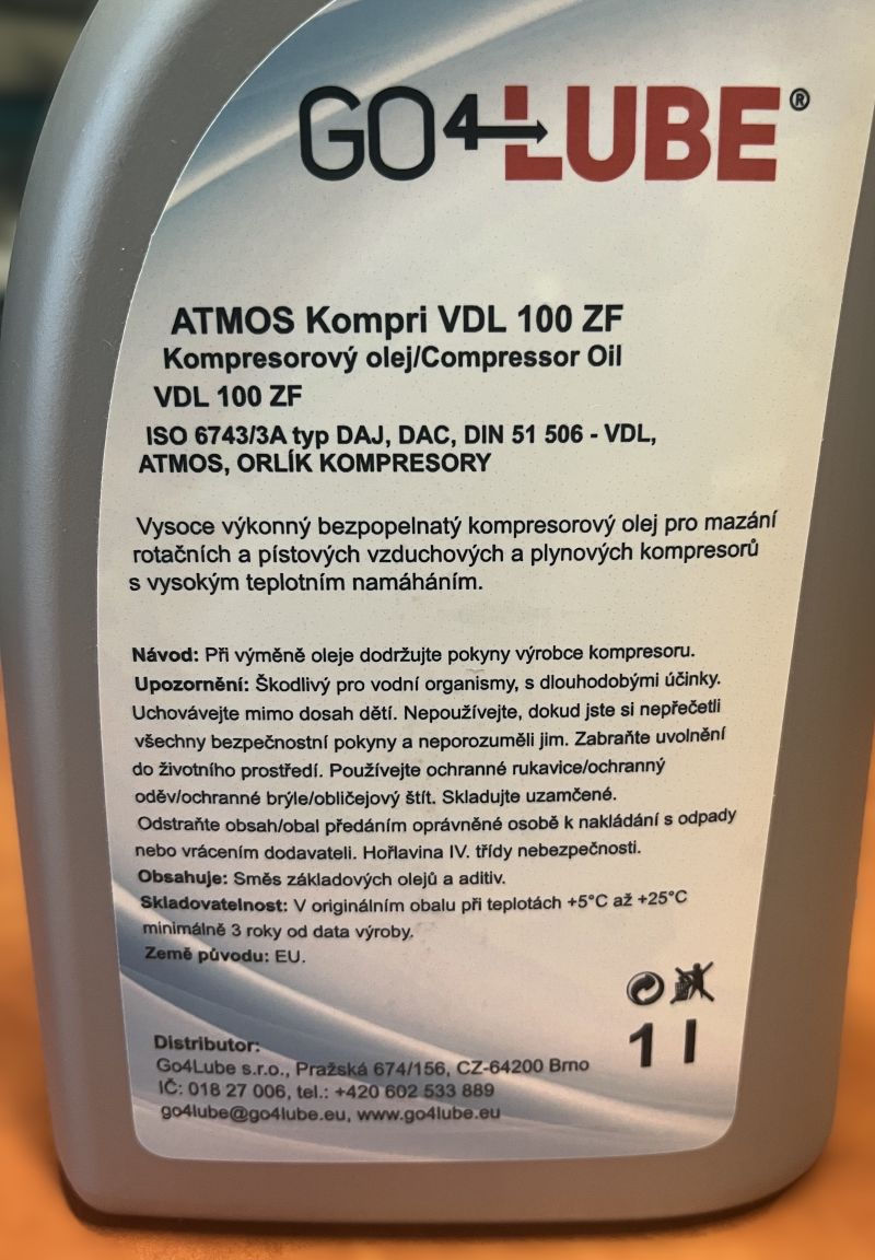 Kompresorový olej Atmos VDL 100, balení 1 litr