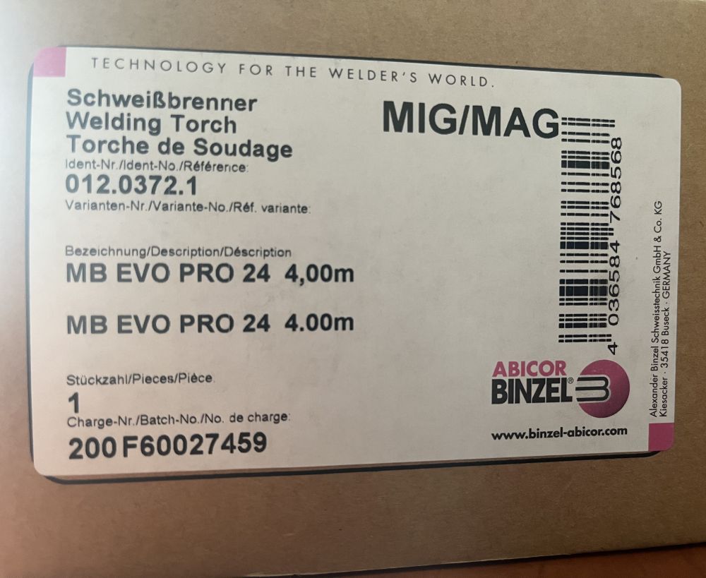 Svařovací hořák Binzel MB EVO PRO 24/4m 012.0372